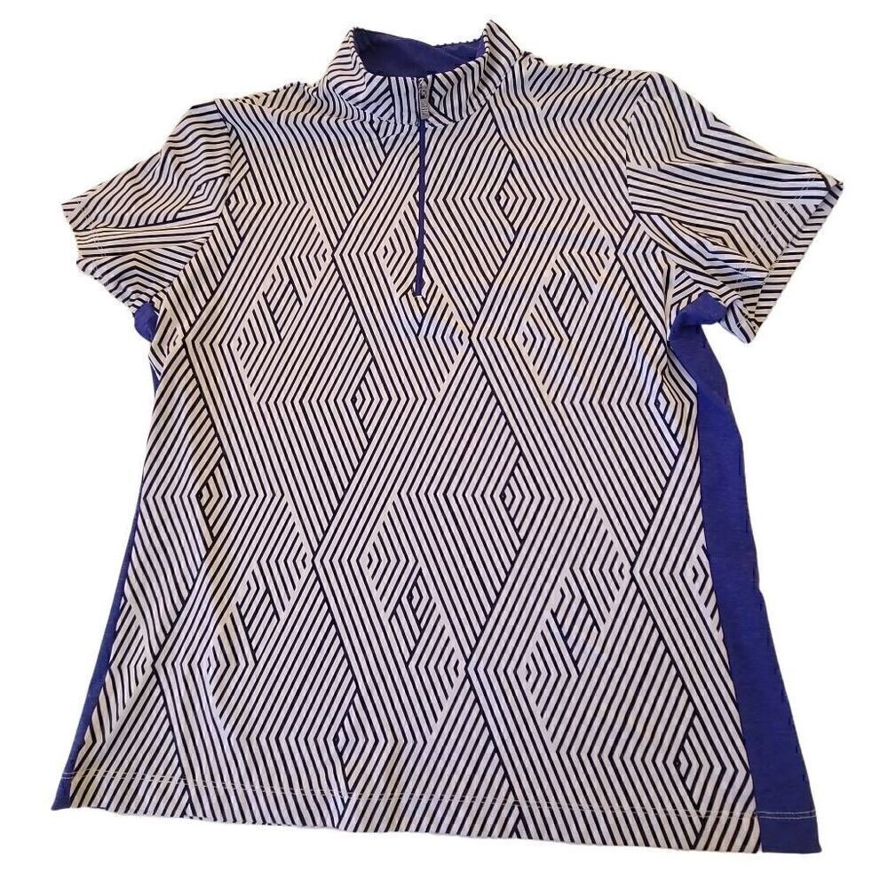 Tail White Label Womens Golf Shirt Short Sleeve Geometric Blue White Large